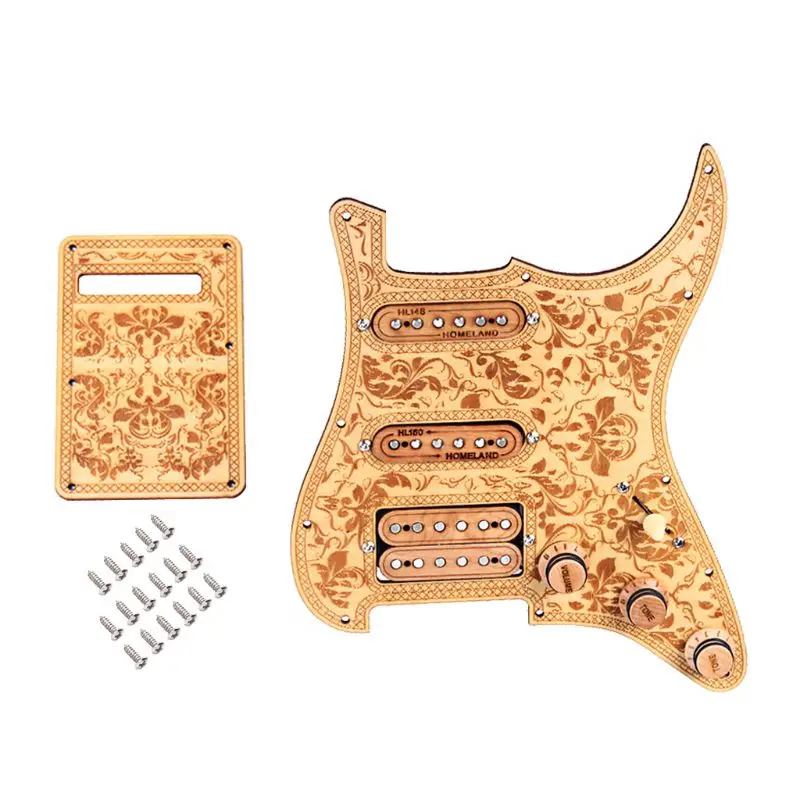 Guitar Pickguard Prewired for SSH Set Alnico V Full Wood Style Refined For ST Right Handed 
Guitar Pickguard Prewired for SSH Set Alnico V Full Wood Style Refined For ST Right Handed