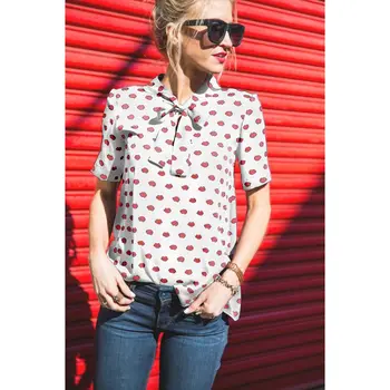 Fashion Blouse Red Lips Printed Tops Women Casual Bow Blouses Summer Short Sleeve Tops
Fashion Blouse Red Lips Printed Tops Women Casual Bow Blouses Summer Short Sleeve Tops