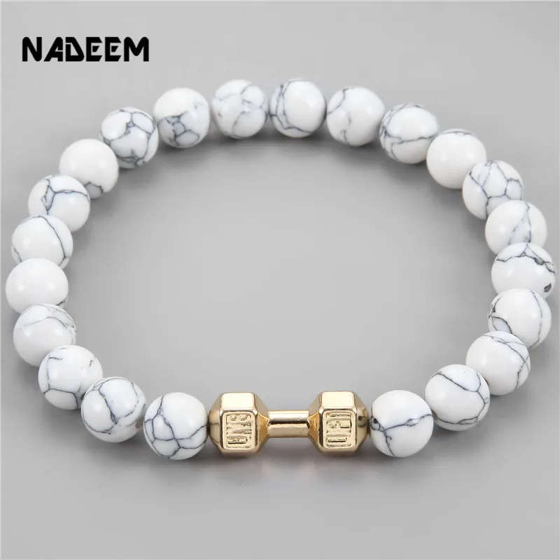 Drop Shipping Unisex White Howlite Stone Bead Barbell Jewelry Bead Bracelet Women Fitness Prayer Dumbbell Bracelets For Men
Drop Shipping Unisex White Howlite Stone Bead Barbell Jewelry Bead Bracelet Women Fitness Prayer Dumbbell Bracelets For Men