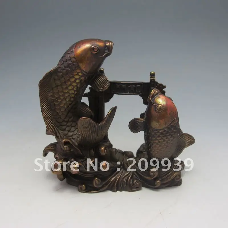 Chinese Bronze Copper Carved Double Carp Jumping Fish Dragon Door Statue (A0314)
Chinese Bronze Copper Carved Double Carp Jumping Fish Dragon Door Statue (A0314)