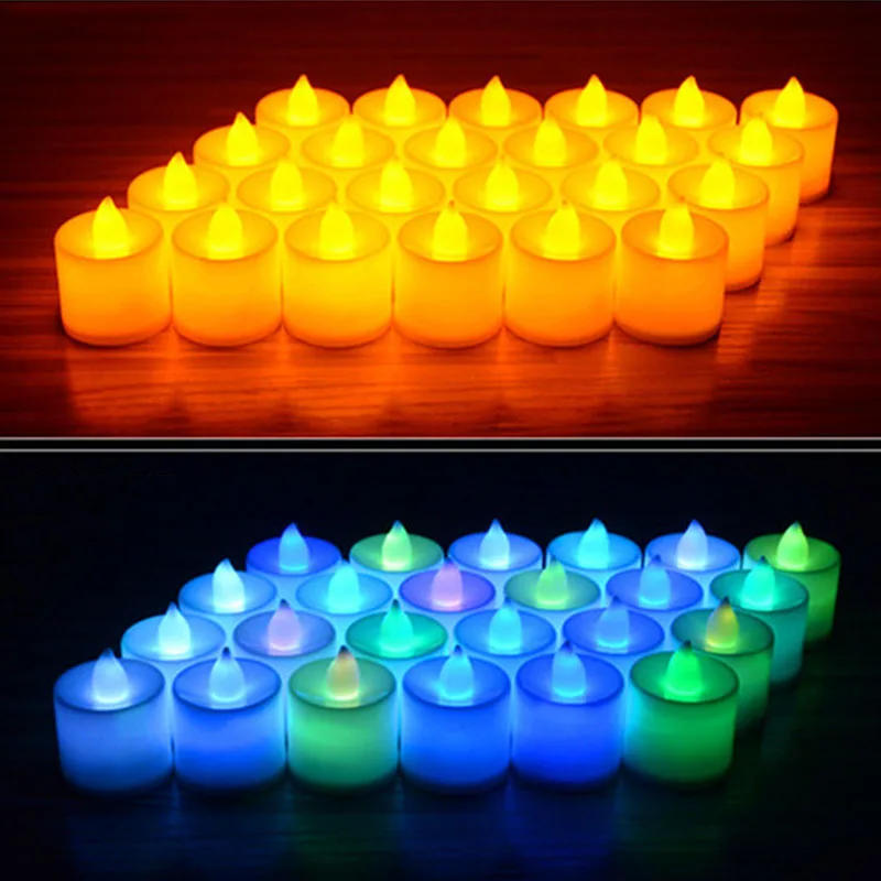 Image 6pcs Battery Powered LED Candl Multicolor Lamp Simulation Color Flame Flashing Tea Lights Home Wedding Birthday Party Decoration