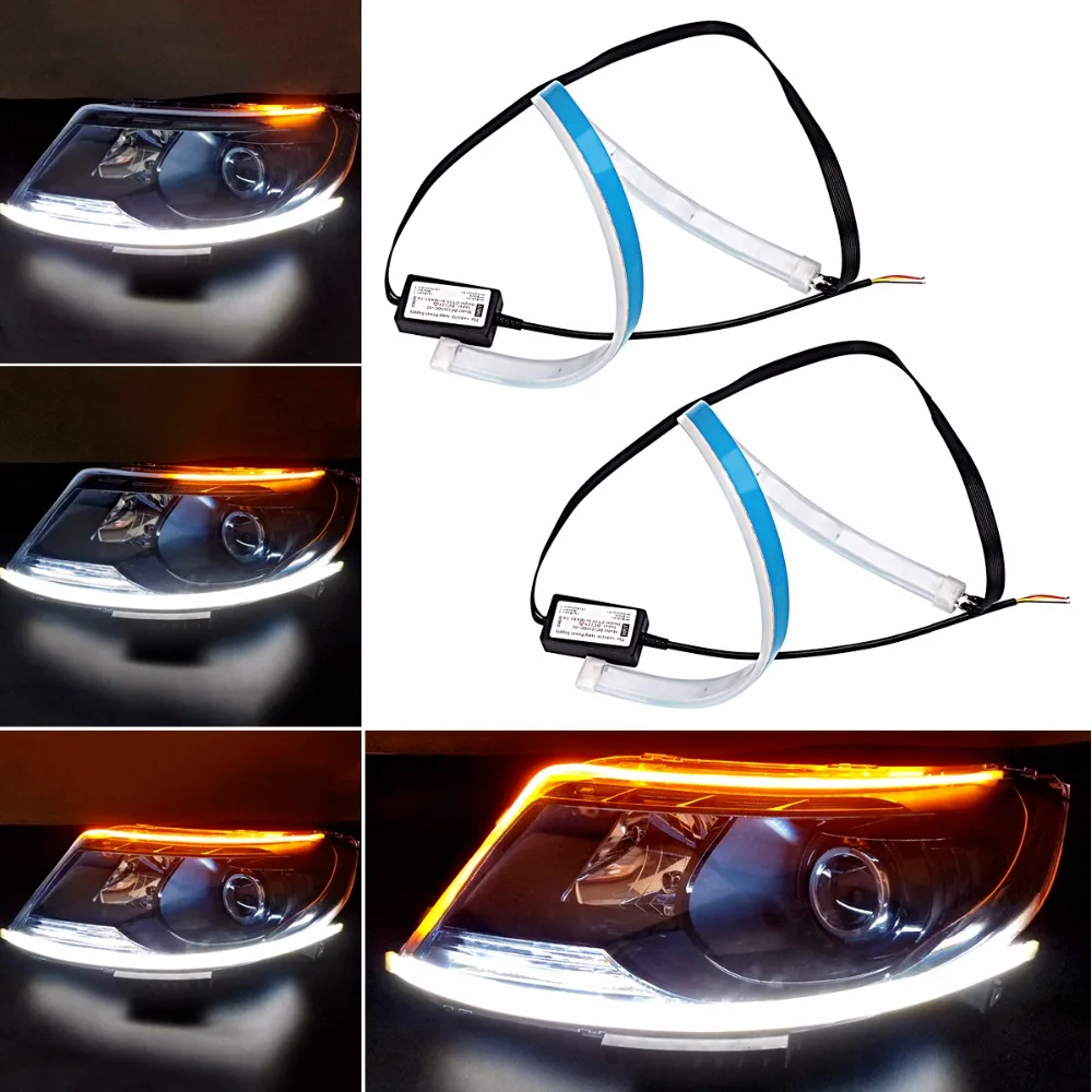 2pcs Thin Super Bright White Flowing Yellow LED Daytime Running Light DRL Strip Turn Signal Flexible 45cm Car Styling Universal
2pcs Thin Super Bright White Flowing Yellow LED Daytime Running Light DRL Strip Turn Signal Flexible 45cm Car Styling Universal