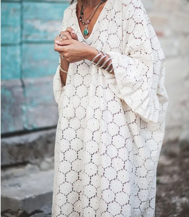 Fashion Lace Summer Bohemian Beach Dress Solid Middle Sleeve Maxi Women Dresses V Neck Flare Sleeve Vestidos Verano 2019
Fashion Lace Summer Bohemian Beach Dress Solid Middle Sleeve Maxi Women Dresses V Neck Flare Sleeve Vestidos Verano 2019