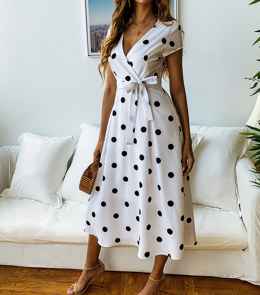 Printing Polka Dot V Neck Woman Dress 2018 Spring Summer Midi Short Sleeve Sashes Women Dresses Streetwear Comfortable Vestido
Printing Polka Dot V Neck Woman Dress 2018 Spring Summer Midi Short Sleeve Sashes Women Dresses Streetwear Comfortable Vestido