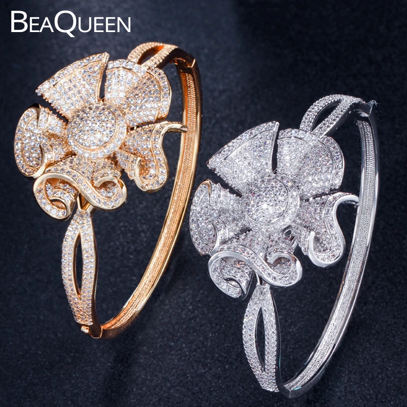 BeaQueen Big Geometric Flower Micro Pave Cubic Zirconia Stones Open Bangles Yellow Gold and Silver Color Wedding Jewelry B153
BeaQueen Big Geometric Flower Micro Pave Cubic Zirconia Stones Open Bangles Yellow Gold and Silver Color Wedding Jewelry B153