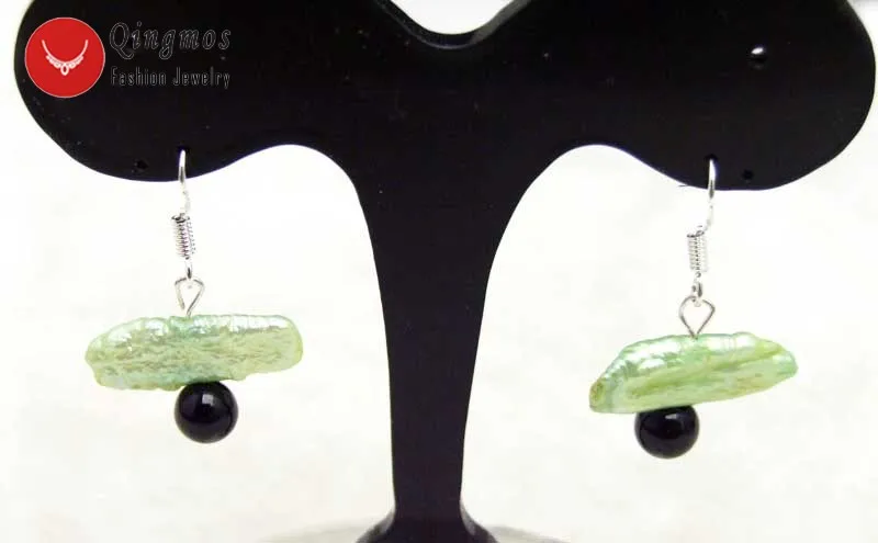 Qingmos Natural 20-25mm Green Freshwater Biwa Pearl Earrings for Women with 6mm Round Black Agates beads Dangle Hook Earring-505
Qingmos Natural 20-25mm Green Freshwater Biwa Pearl Earrings for Women with 6mm Round Black Agates beads Dangle Hook Earring-505