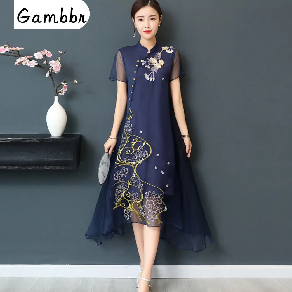 High Quality Embroidery Chinese Style Cheongsam Dress 2019 Summer Fashion Designer Runway Dresses Elegabt Silk Button Long Dress
High Quality Embroidery Chinese Style Cheongsam Dress 2019 Summer Fashion Designer Runway Dresses Elegabt Silk Button Long Dress