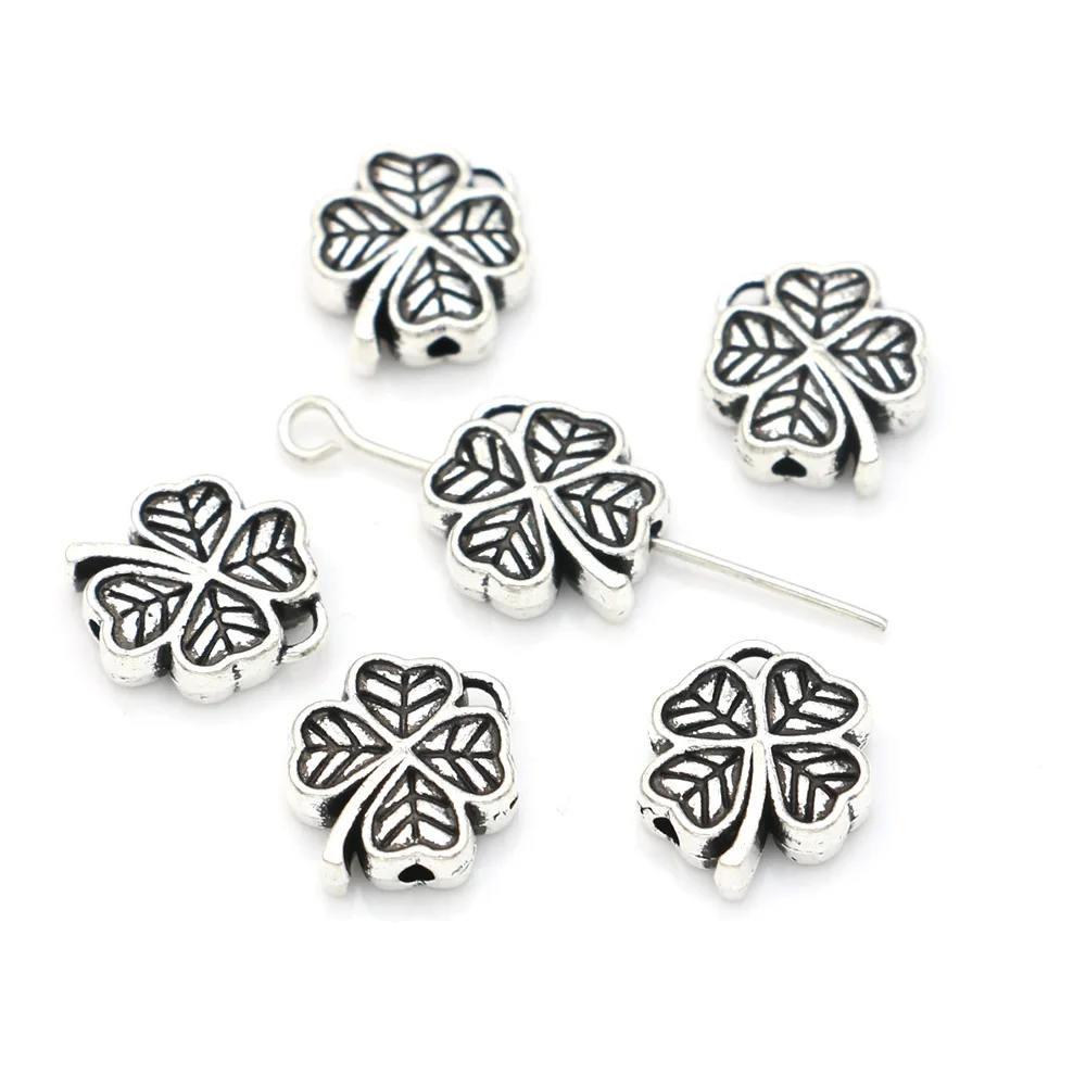 

JAKONGO Lucky Clover Spacer Beads Antique Silver Plated Loose Beads for Jewelry Making Bracelet DIY Handmade Craft 15PCS 11mm