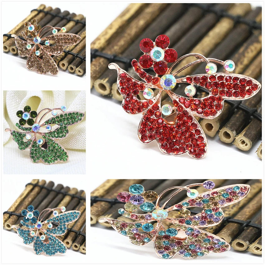 Wholesale price animal design 46*64mm rose gold-color pins 8 colors rhinestone crystal fashion clothes weddings jewelry L | Украшения и