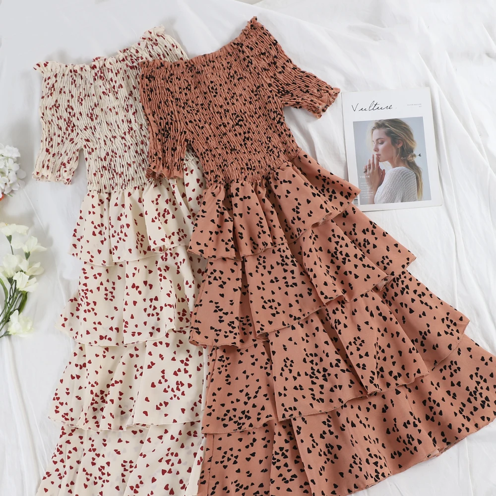 Women Summer Slash Neck Flare Sleeve Ruffles Love Heart Dress Casual Elastic Slim High Waist Pullover Pleated Layer Cake Dress
Women Summer Slash Neck Flare Sleeve Ruffles Love Heart Dress Casual Elastic Slim High Waist Pullover Pleated Layer Cake Dress