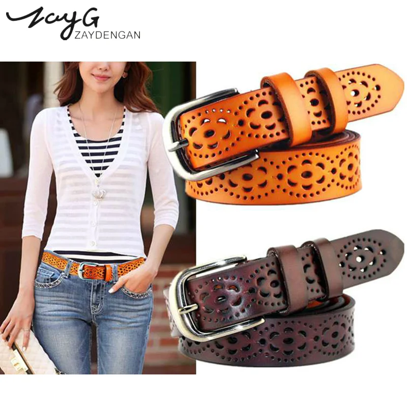 ZAYG Hot Sale Genuine Leather Women Belt for Dress Cowhide Punched Strap Hollow Jeans Female Waist Belts For Women High Quality
ZAYG Hot Sale Genuine Leather Women Belt for Dress Cowhide Punched Strap Hollow Jeans Female Waist Belts For Women High Quality