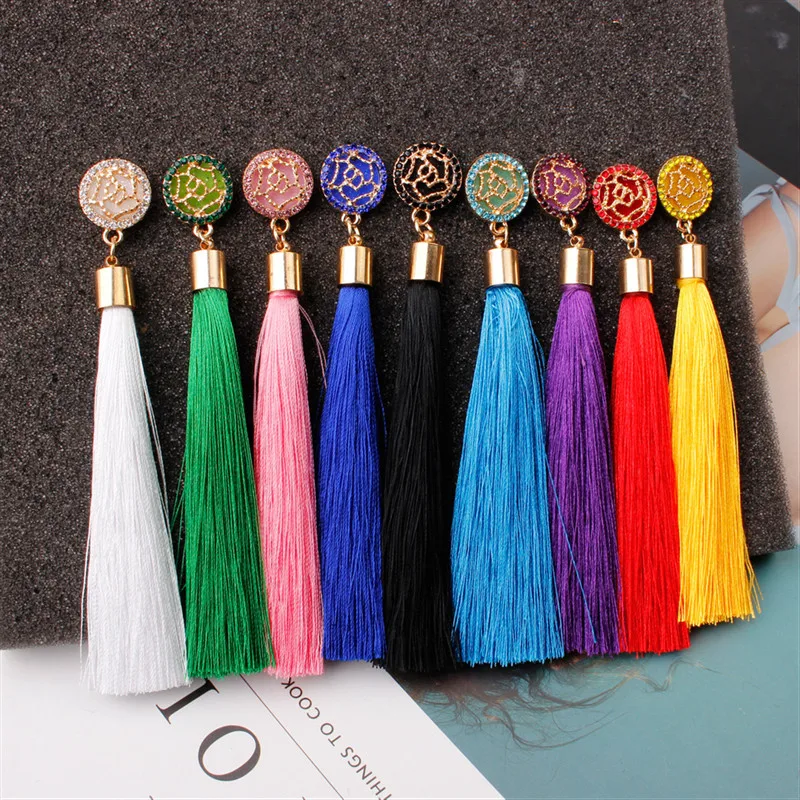 Boho New 18 Colors Bohemian Long Tassel Earrings Wedding Gift Fabric Flower Drop Earrings For Women Crystal Ear Jewelry
Boho New 18 Colors Bohemian Long Tassel Earrings Wedding Gift Fabric Flower Drop Earrings For Women Crystal Ear Jewelry