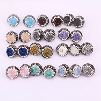 10Pairs Nature titanium drusy quartz stone stud earrings, gun metalblack color pave cz bezel stone earrings
10Pairs Nature titanium drusy quartz stone stud earrings, gun metalblack color pave cz bezel stone earrings