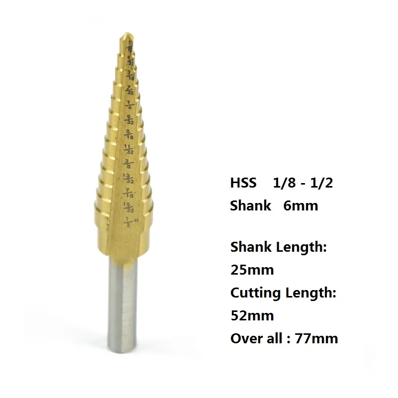 1pc 1/8-1/2 HSS Titanium Coated Stepped Drill Power Tools Carbide Drill Mini Drill Bit Drill Bit Set Hole Cutter
1pc 1/8-1/2 HSS Titanium Coated Stepped Drill Power Tools Carbide Drill Mini Drill Bit Drill Bit Set Hole Cutter