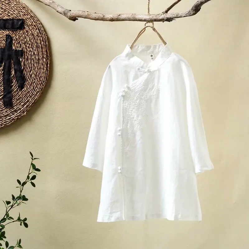 Original Design Retro Chinese Style Vintage Blouse Plate Buttons Stand Collar Embroidery Linen Shirt Female Zen Tea
Original Design Retro Chinese Style Vintage Blouse Plate Buttons Stand Collar Embroidery Linen Shirt Female Zen Tea