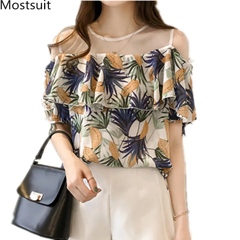 Summer Printed Chiffon Blouses Women Plus Size Shoulder Open Short Sleeve Ruffles Korean Casual Elegant Pullovers Tops Blusas
Summer Printed Chiffon Blouses Women Plus Size Shoulder Open Short Sleeve Ruffles Korean Casual Elegant Pullovers Tops Blusas