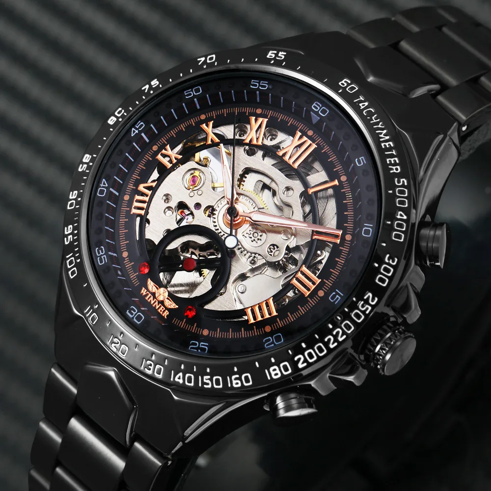 WINNER Business Men Automatic Wrist Watch Silver Stainless Steel Band Male Mechanical Clock Skeleton Dial with Roman Numerals
WINNER Business Men Automatic Wrist Watch Silver Stainless Steel Band Male Mechanical Clock Skeleton Dial with Roman Numerals