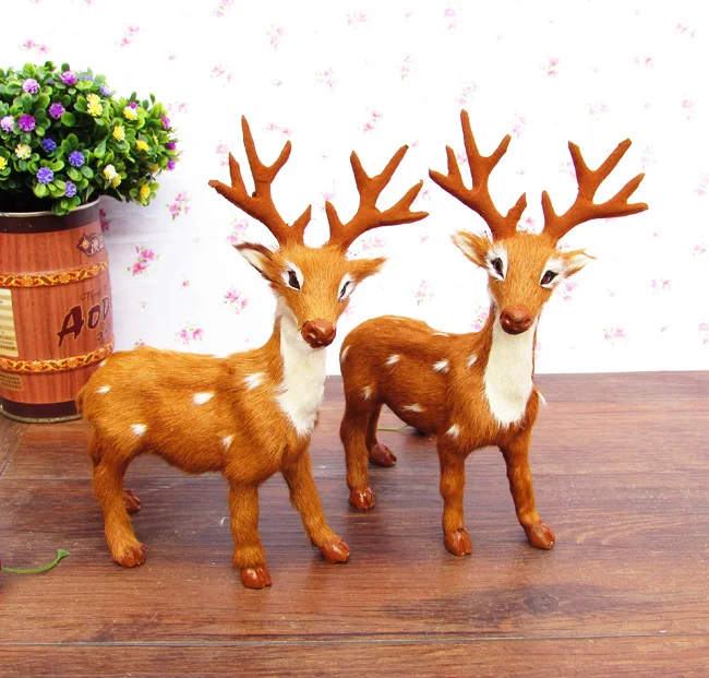 

simualtion deer toy plastic& real furs model about 15x20cm sika deers one pair /2 pieces , home decoration Xmas gift w5774