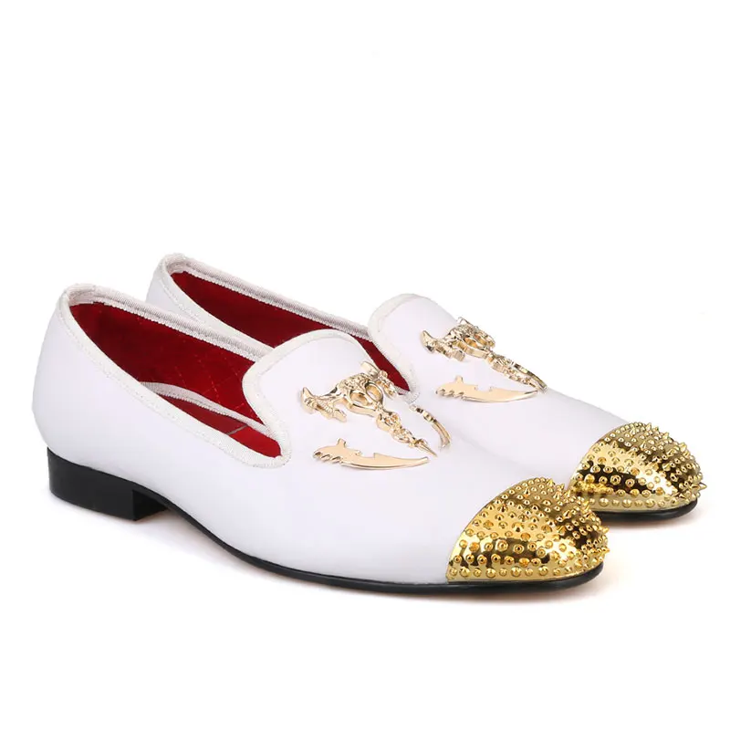 European style White Cowhide Metal Buckle Men's Smoking Shoes Trend Party Lucky Rivets Shoes Big Size Handmade Cow Leather Shoes
European style White Cowhide Metal Buckle Men's Smoking Shoes Trend Party Lucky Rivets Shoes Big Size Handmade Cow Leather Shoes