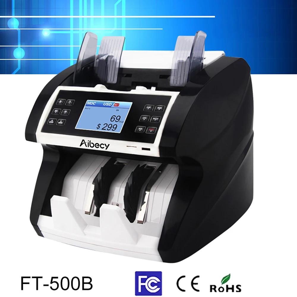 

Aibecy Money Bill Counter Multi-Currency Cash Automatic Money Counter Counting Machine with UV MG MT IR Counterfeit Detector
