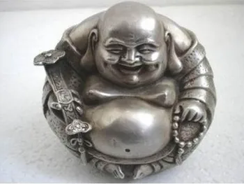 

Buddhism Collect Rare Tibet Silver "happy "Buddha Statue Tibetan Silver decoration bronze factory outlets