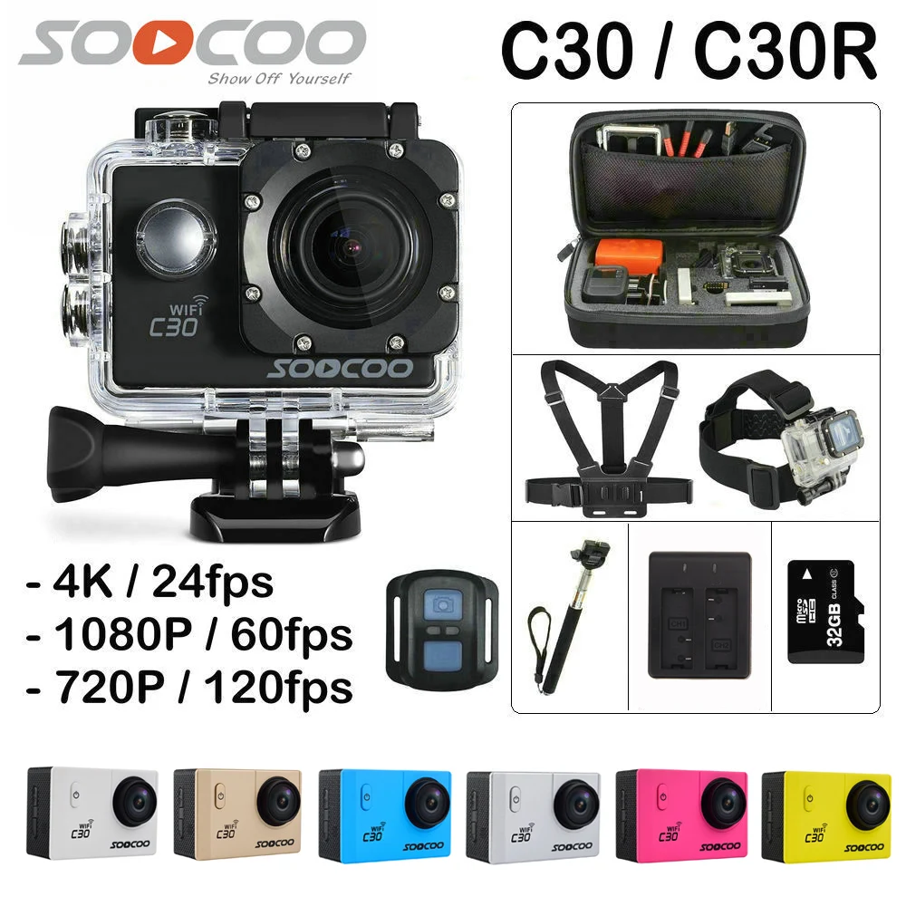 

SOOCOO C30 / C30R Action Camera 4K Wifi Gyro Adjustable Viewing angle 170 Degrees 2.0 LCD NTK96660 30M go Waterproof pro Camera