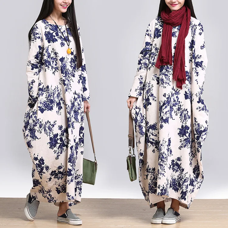 2020 female o-neck robe ink patchwork print one-piece dress plus size loose fluid full dress
2020 female o-neck robe ink patchwork print one-piece dress plus size loose fluid full dress