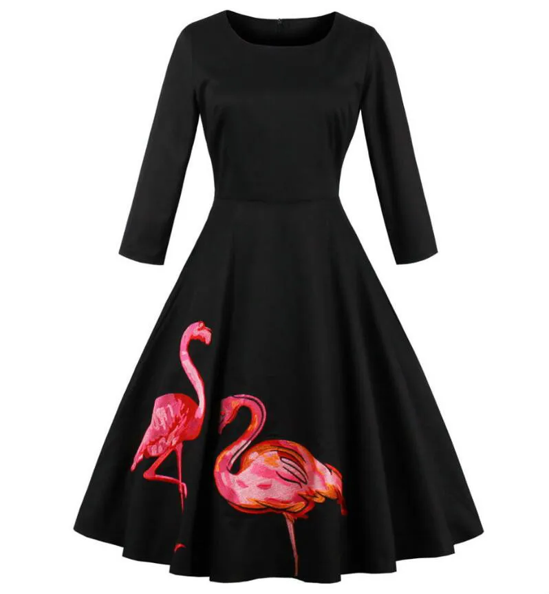Flamingo printing Embroidery Vintage dress 50 s rockabilly fall dressing line Party dresses feminino Vestidos De Fiesta
Flamingo printing Embroidery Vintage dress 50 s rockabilly fall dressing line Party dresses feminino Vestidos De Fiesta