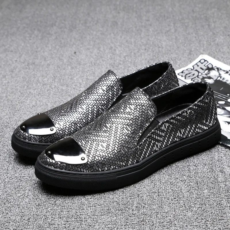 Sequined Silver Gold Crocodile Shoes Men Luxury Real Pattern Leather Casual Flats Fashion Single Low Cut Sapato Masculino | Обувь