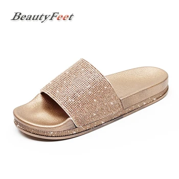Summer Solid Flat Rhinestone Bling Slippers Home Indoor Women Non-slip Crystal Slippers Beach Flip Flops Women's Slides Shoes
Summer Solid Flat Rhinestone Bling Slippers Home Indoor Women Non-slip Crystal Slippers Beach Flip Flops Women's Slides Shoes