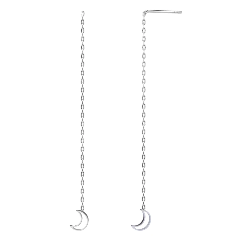 CHUKUI korean women stainless steel earrings gold long chain stud earring hollow moon earing for girls (2)