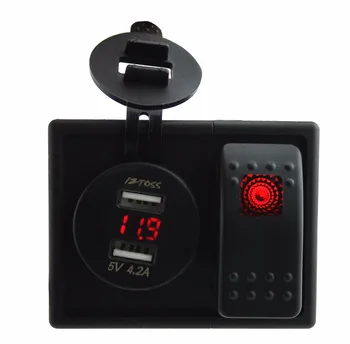 IZTOSS DC 12V/24V red LED Digital 4.2A dual USB voltmeter charger Socket with rocker switch jumper wires and housing holder
IZTOSS DC 12V/24V red LED Digital 4.2A dual USB voltmeter charger Socket with rocker switch jumper wires and housing holder