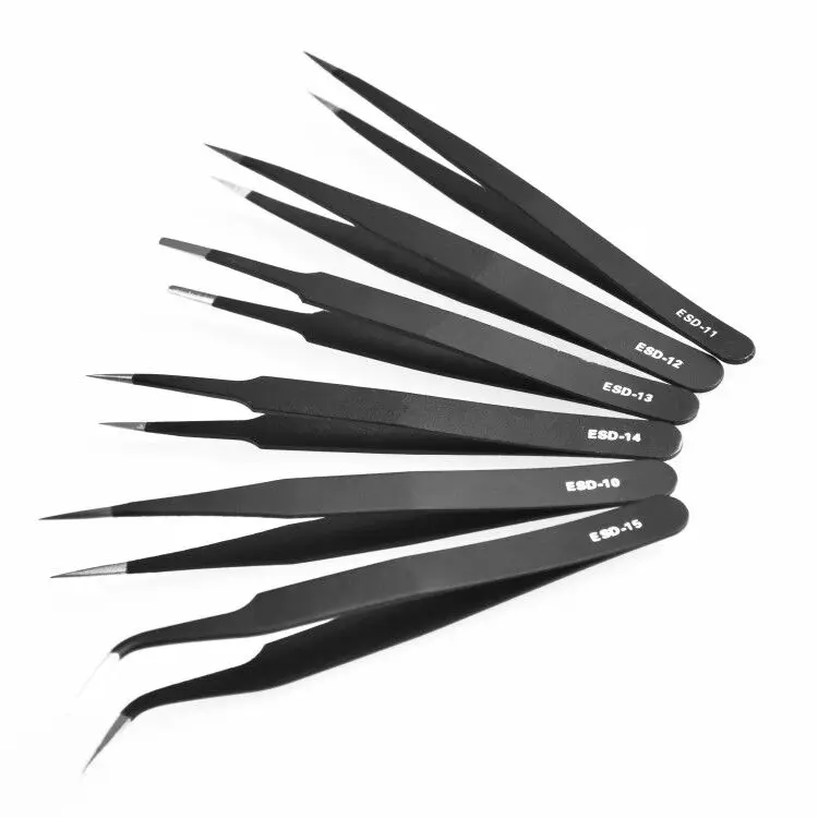 6pcs ESD Anti-Static Stainless Steel Tweezer Set Tweezers Maintenance Tools Kit
6pcs ESD Anti-Static Stainless Steel Tweezer Set Tweezers Maintenance Tools Kit