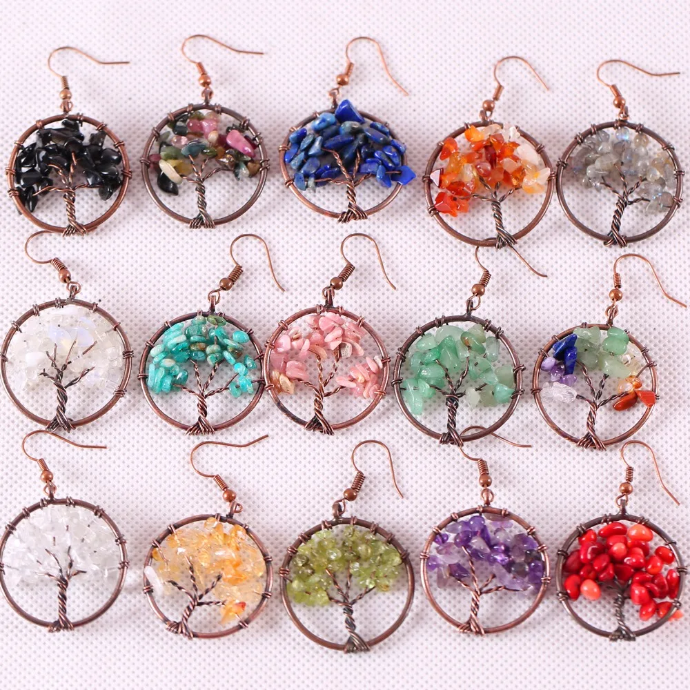 Tree of life - Natural Chip Beads Stone Opal Labradorite Peridot Olivine Howlite Coral Crystal Copper Wire Wrap Round Earrings
Tree of life - Natural Chip Beads Stone Opal Labradorite Peridot Olivine Howlite Coral Crystal Copper Wire Wrap Round Earrings