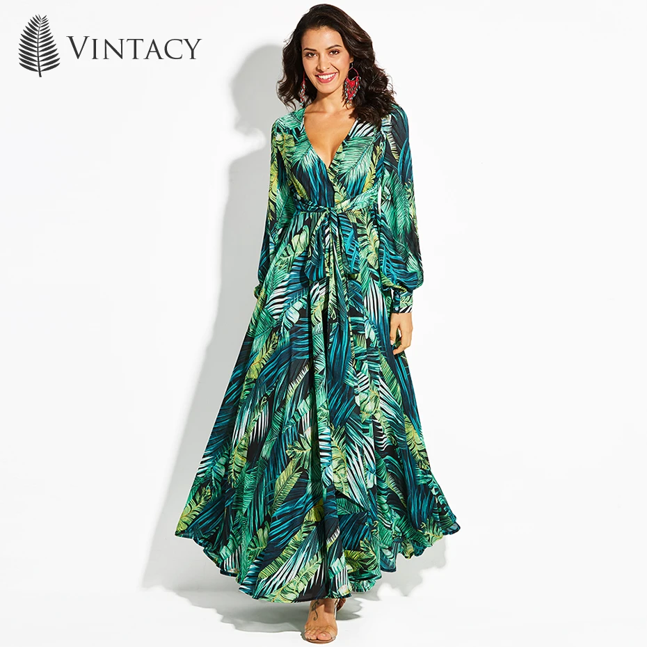 Plant And Floral Print Long Maxi Dress 