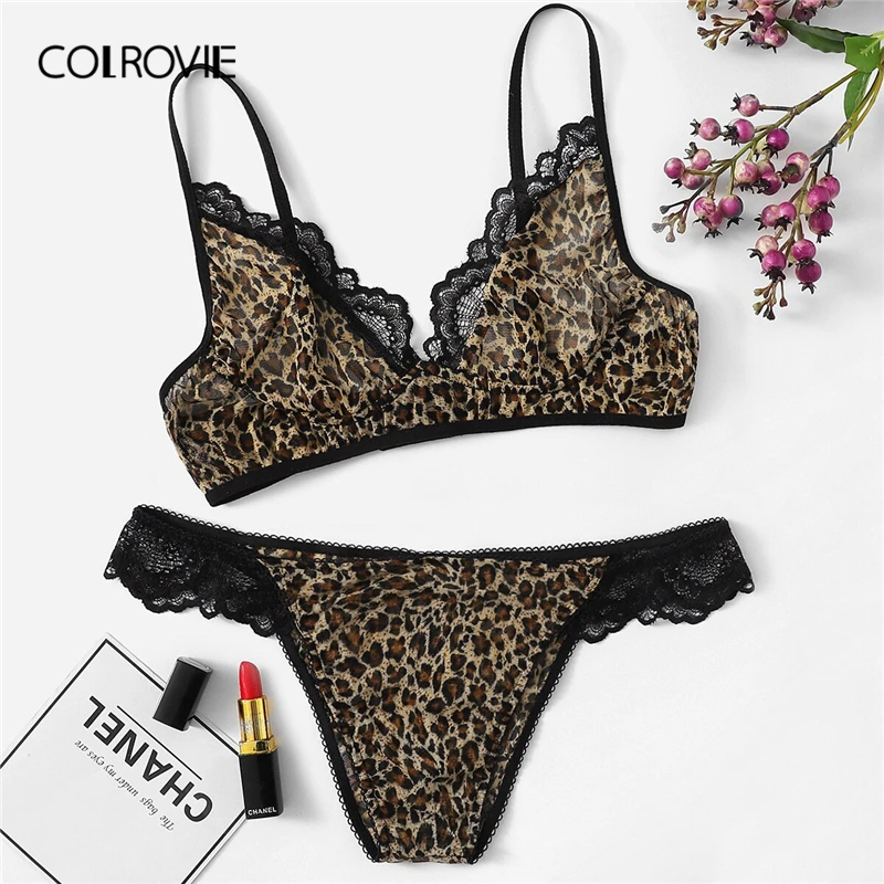 COLROVIE Lace Trim Leopard Lingerie Set Women Intimates 2019 Summer Sexy Bra And Panty Sets Female Wireless Briefs Underwear Set
COLROVIE Lace Trim Leopard Lingerie Set Women Intimates 2019 Summer Sexy Bra And Panty Sets Female Wireless Briefs Underwear Set