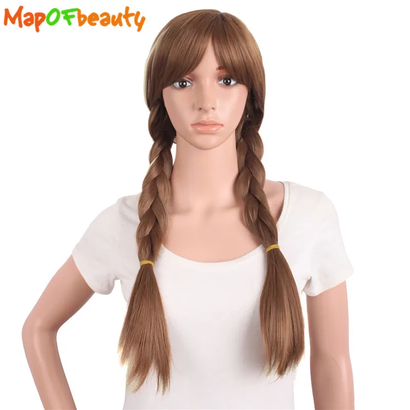 

MapofBeauty 28" Long Cosplay Wigs Braided Women Hairstyle Mixed Brown Anna Wig Costume Party Heat Resistant Fake Synthetic Hair