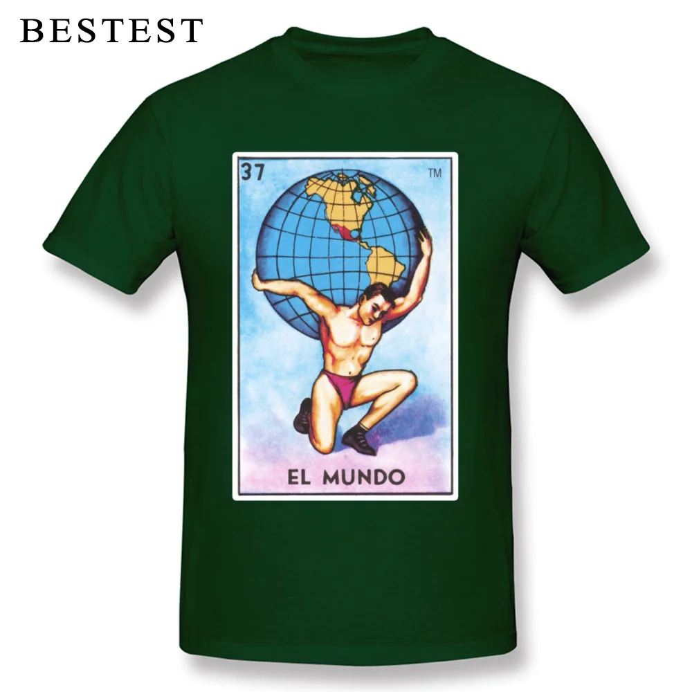 Personalized Simple Style Summer Pure Cotton Crew Neck Male Tops Shirt Street Tops Shirts Brand Short Sleeve T Shirts El Mundo Loteria Mexican Bingo World Card 427 dark