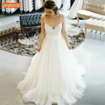 Gorgeous Boho Ivory A Line Wedding Gowns Backless Spaghetti Strap Sexy White Wedding Dresses Lace Tulle Sweep Train Bridal Dress
Gorgeous Boho Ivory A Line Wedding Gowns Backless Spaghetti Strap Sexy White Wedding Dresses Lace Tulle Sweep Train Bridal Dress