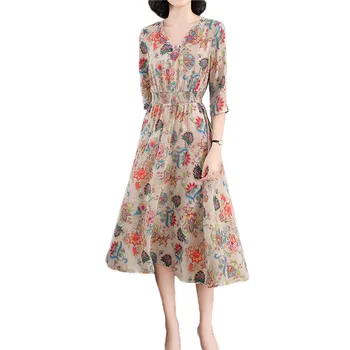 Summer Dress Flower Color M-3XL Plus Size Print Short Sleeve Knee-length Dresses 2019 New V Neck Slim Imitation Silk Dress LD952
Summer Dress Flower Color M-3XL Plus Size Print Short Sleeve Knee-length Dresses 2019 New V Neck Slim Imitation Silk Dress LD952