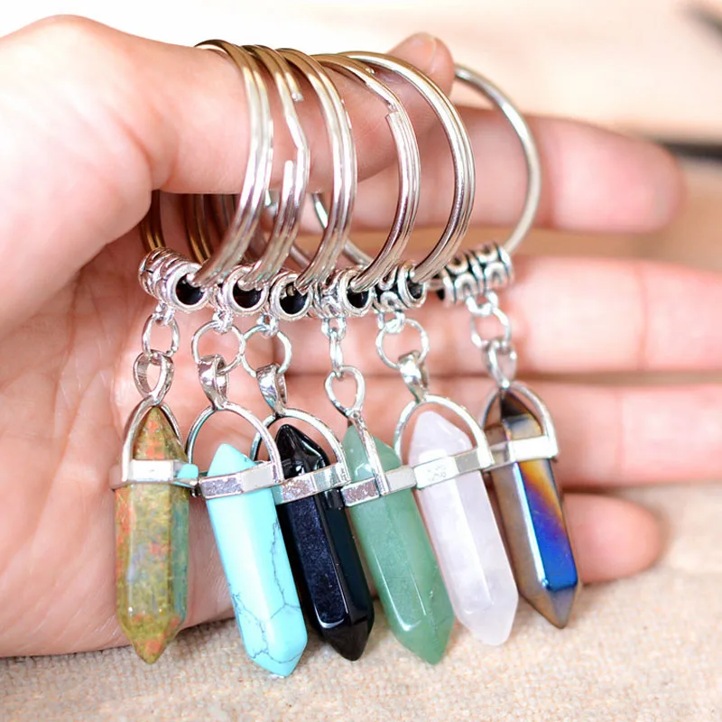 Silver Imitation Hexagonal Prism Colorful Natural Stone Crystal Key Rings Bag Charm Keyring Charms Pendant Car Key Ring Jewelry
Silver Imitation Hexagonal Prism Colorful Natural Stone Crystal Key Rings Bag Charm Keyring Charms Pendant Car Key Ring Jewelry