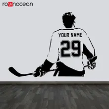 Персонализированные Имя команды и номер хоккейная Наклейка Виниловая наклейка на стену домашняя декорация для мальчиков комната подростк...(China)