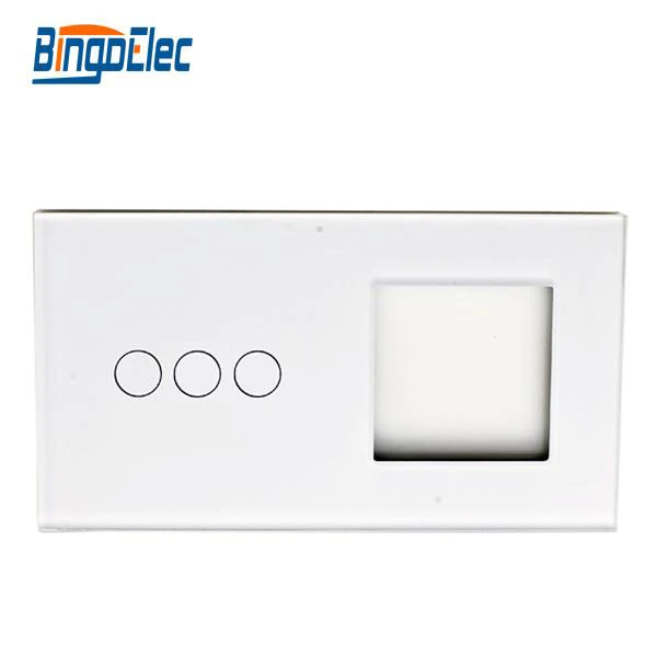 2fold EU standart DIY part 86*157mmToughened Glass 3button switch panel and one socket glass frame
2fold EU standart DIY part 86*157mmToughened Glass 3button switch panel and one socket glass frame