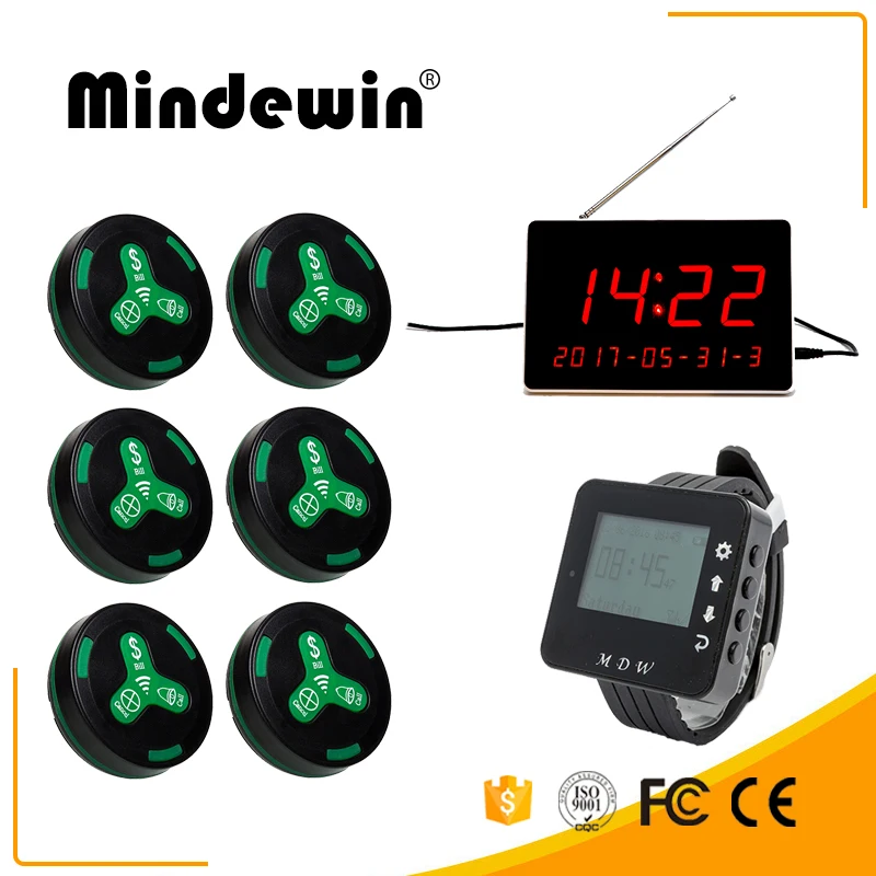 Mindewin Hot Sale Restaurant Or Cafe Shop Waiter Calling System 1PC Watch Receiver,1PC LED Display And 10PCS Waiter Call Button
Mindewin Hot Sale Restaurant Or Cafe Shop Waiter Calling System 1PC Watch Receiver,1PC LED Display And 10PCS Waiter Call Button