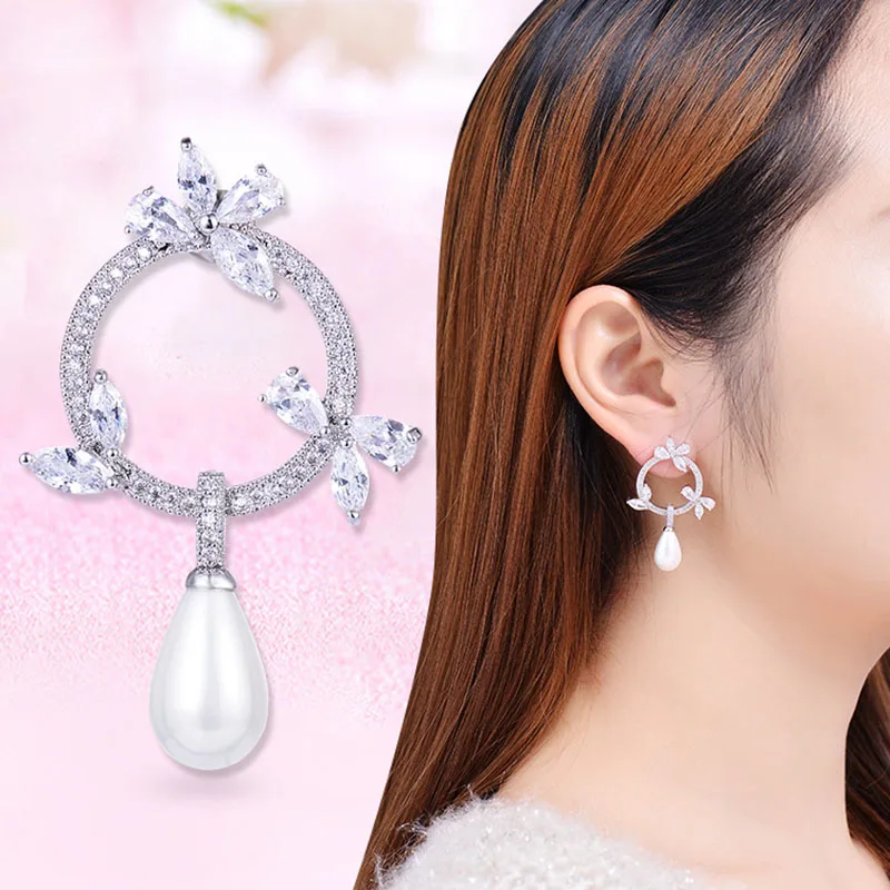 Beautiful Charm Flower Cubic Zircon Earrings For Women Brincos Pearl Drop Earring For Wedding Gifts
Beautiful Charm Flower Cubic Zircon Earrings For Women Brincos Pearl Drop Earring For Wedding Gifts
