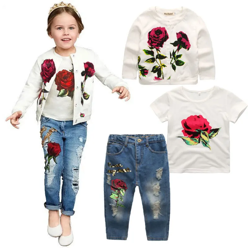 Baby Girl Spring Autumn Clothes Set 2019 New Long Sleeves Coat +T Shirt +Jeans 3Pcs Girls Fashion Rose Flower Clothing Set 3-10Y
Baby Girl Spring Autumn Clothes Set 2019 New Long Sleeves Coat +T Shirt +Jeans 3Pcs Girls Fashion Rose Flower Clothing Set 3-10Y