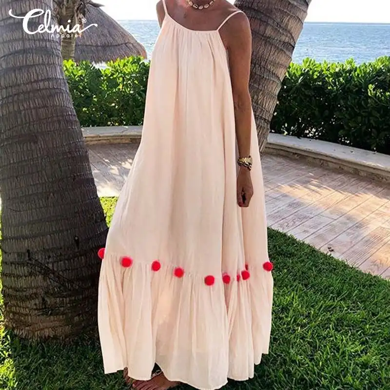 Summer Dress Women Celmia Sexy Straps Sleeveless Patchwork Ruffle Long Maxi Dresses Ladies Casual Loose Vestidos Robe Plus Size
Summer Dress Women Celmia Sexy Straps Sleeveless Patchwork Ruffle Long Maxi Dresses Ladies Casual Loose Vestidos Robe Plus Size