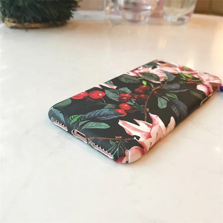 For Coque iPhone 7 Luxury Retro Floral Colorful Flower Fruit Cherry Hard PC Back Cover For iPhone 7 6 6S Plus Mobile Phone Cases