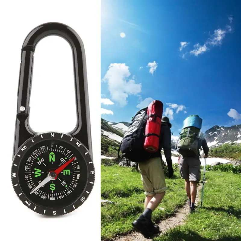 1 Pc 2 in Zinc Alloy Compass Carabiner Outdoor Hiking Camping Hunting Keychain Big Dial Direction Guide | Спорт и развлечения