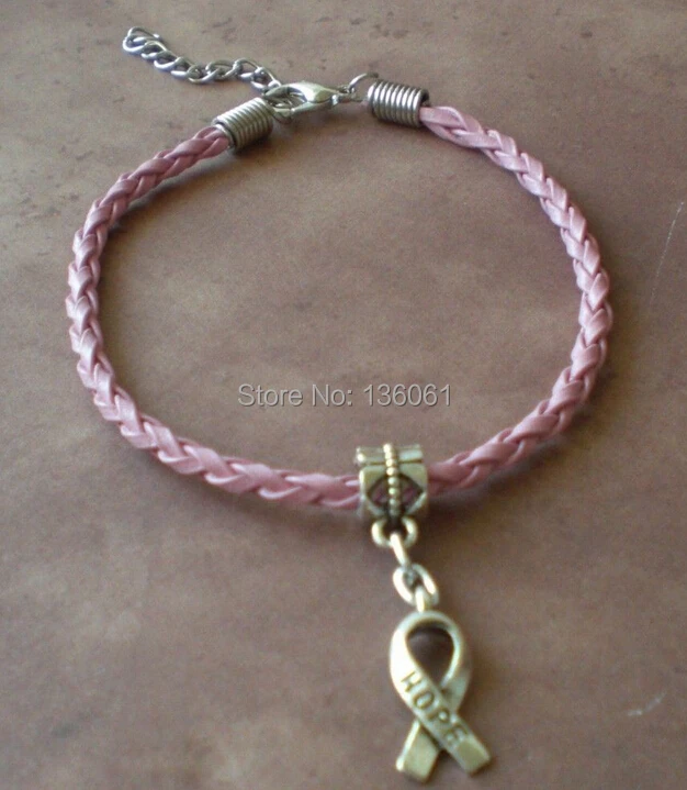 50PCS Vintage Silvers Charms Hope Ribbon Bracelets Pink Weave Leather Good Luck Bracelets Bangles For Women Accessories X298
50PCS Vintage Silvers Charms Hope Ribbon Bracelets Pink Weave Leather Good Luck Bracelets Bangles For Women Accessories X298